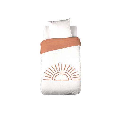 Parure De Lit Coton Tufté Réversible Imprimé Soleil Blanc/terracotta 1 Place 140 X 200cm - Solino