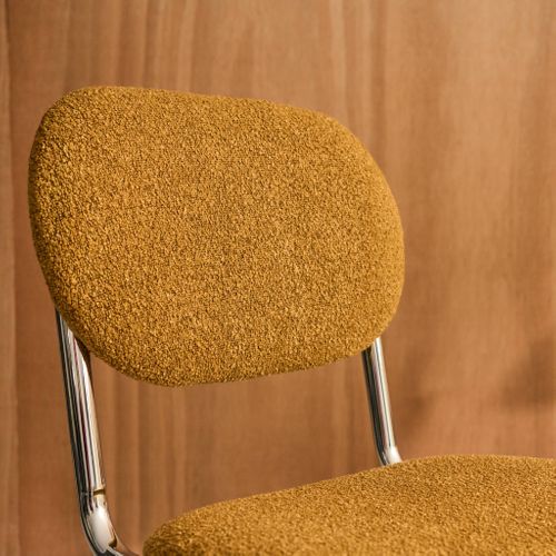 Lot De 2 Chaises Cantilever Arrondie Métal. Bouclette Texturée Moutarde Et Pieds Chromés - L 47 X P