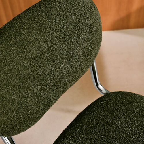 Lot De 2 Chaises Cantilever Arrondie Métal. Bouclette Texturée Kaki Et Pieds Chromés - L 47 X P