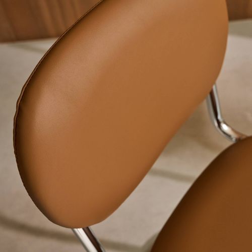 Lot De 2 Chaises Cantilever Arrondie Métal. Simili Marron Et Pieds Chromés - L 47 X P 54.5 X H