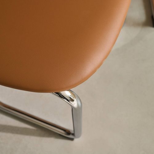 Lot De 2 Chaises Cantilever Arrondie Métal. Simili Marron Et Pieds Chromés - L 47 X P 54.5 X H