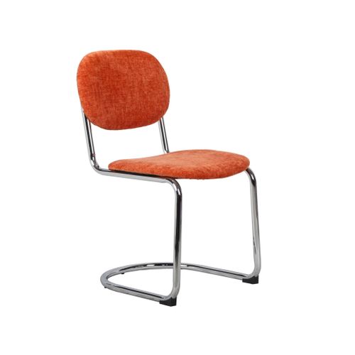Lot De 2 Chaises Cantilever Arrondie Métal. Tissu Chenille Orange Et Pieds Chromés - L 47 X P 54.5