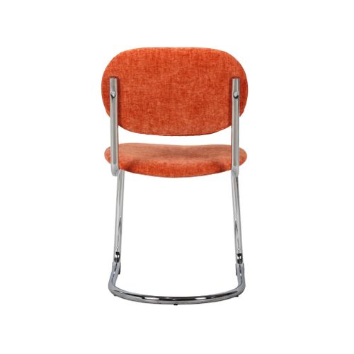 Lot De 2 Chaises Cantilever Arrondie Métal. Tissu Chenille Orange Et Pieds Chromés - L 47 X P 54.5