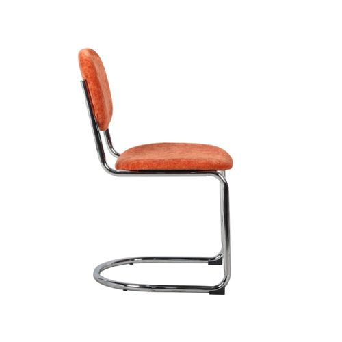 Lot De 2 Chaises Cantilever Arrondie Métal. Tissu Chenille Orange Et Pieds Chromés - L 47 X P 54.5