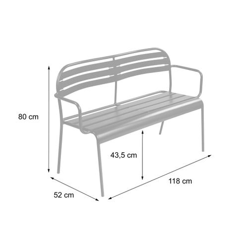 Banc Extérieur 2 Places Acier Anthracite - 118 X 52 X 80cm - Amélia