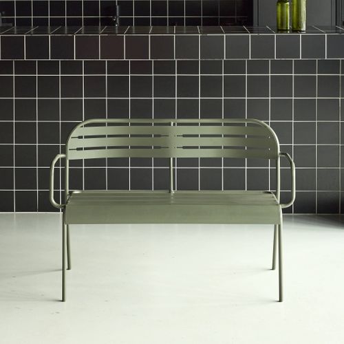 Banc Extérieur 2 Places Acier Kaki - 118 X 52 X 80cm - Amélia