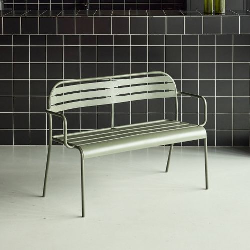 Banc Extérieur 2 Places Acier Kaki - 118 X 52 X 80cm - Amélia