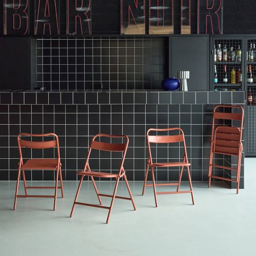 Lot De 4 Chaises De Jardin Pliante Acier Terracotta. 44.3 X 49 X 79.7 Cm - Amélia