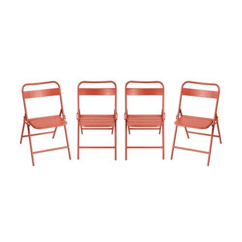 Lot De 4 Chaises De Jardin Pliante Acier Terracotta. 44.3 X 49 X 79.7 Cm - Amélia
