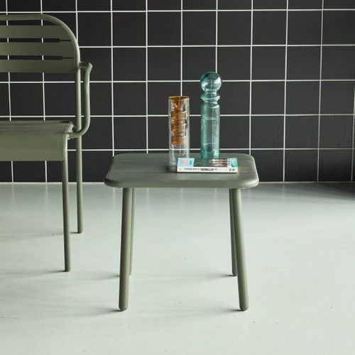 Table Basse De Jardin Carrée Acier 45cm Kaki - Amélia