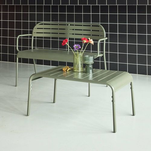Table Basse De Jardin Rectangulaire Acier 90cm Kaki - Amélia