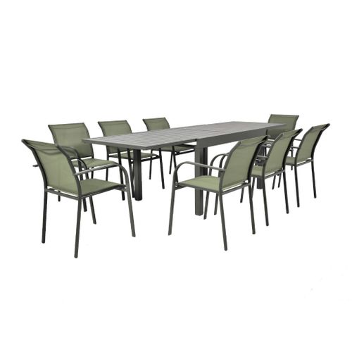 Table De Jardin Extensible Aluminium Kaki. 8 Places. 135 / 270 X 90 X 75 Cm