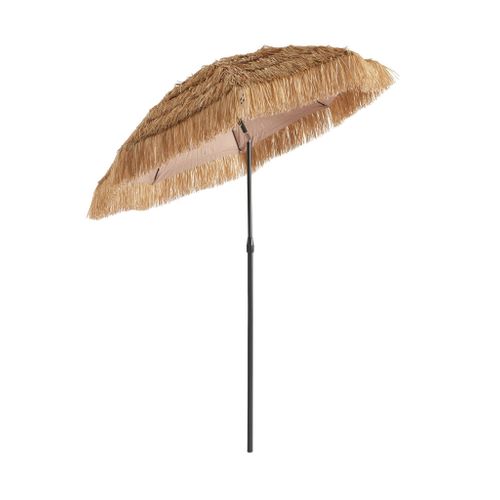 Parasol Exotique Droit Acier Imitation Bois Et Paille - Monaco