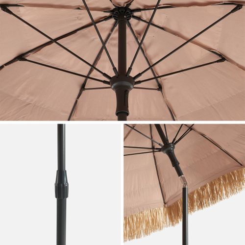 Parasol Exotique Droit Acier Imitation Bois Et Paille - Monaco