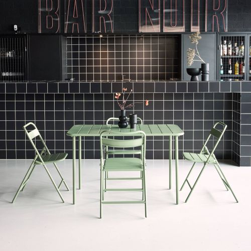 Table De Jardin Métal + 4 Assises Vert. Amelia L 120 X 70 X 72.5cm