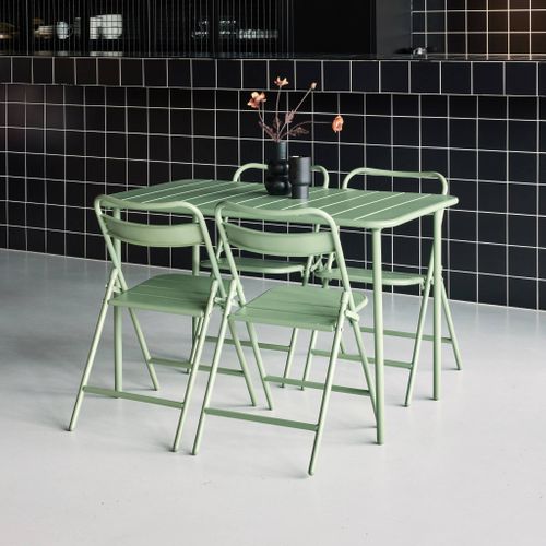 Table De Jardin Métal + 4 Assises Vert. Amelia L 120 X 70 X 72.5cm