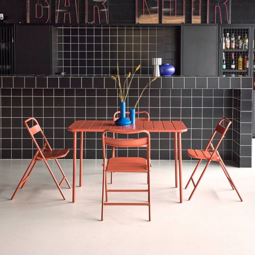 Table De Jardin Métal + 4 Assises Terracotta. Amelia L 120 X 70 X 72.5cm