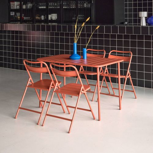 Table De Jardin Métal + 4 Assises Terracotta. Amelia L 120 X 70 X 72.5cm