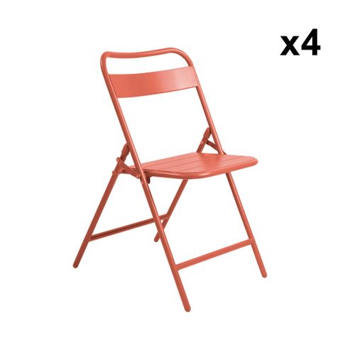 Table De Jardin Métal + 4 Assises Terracotta. Amelia L 120 X 70 X 72.5cm