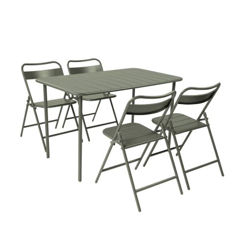 Table De Jardin Métal + 4 Assises Kaki. Amelia L 120 X 70 X 72.5cm