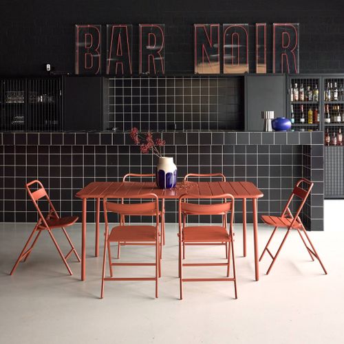 Table De Jardin Métal + 6 Assises Terracotta. Amelia 160 X 90 X H 72.5cm