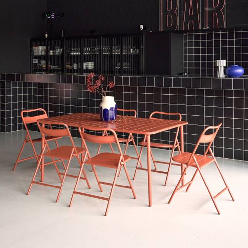 Table De Jardin Métal + 6 Assises Terracotta. Amelia 160 X 90 X H 72.5cm
