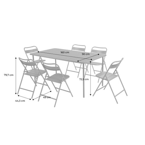 Table De Jardin Métal + 6 Assises Kaki. Amelia 160 X 90 X H 72.5cm