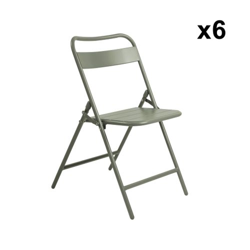 Table De Jardin Métal + 6 Assises Kaki. Amelia 160 X 90 X H 72.5cm