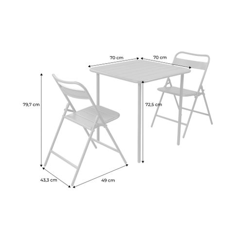 Table De Jardin Métal + 2 Assises Anthracite. Amelia 70 X 70 Cm