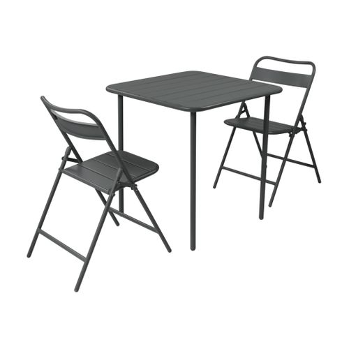 Table De Jardin Métal + 2 Assises Anthracite. Amelia 70 X 70 Cm