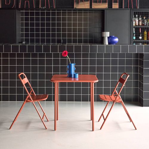 Table De Jardin Métal + 2 Assises Terracotta. Amelia 70 X 70 Cm