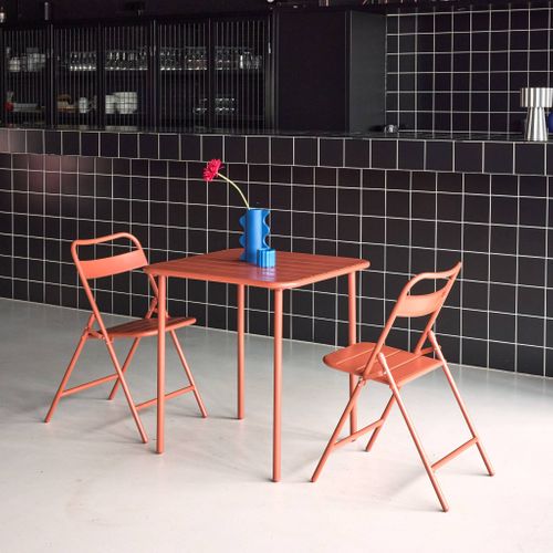 Table De Jardin Métal + 2 Assises Terracotta. Amelia 70 X 70 Cm