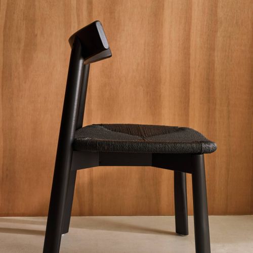 Lot De 2 Chaises Scandinaves En Bois D'hévéa Noir Et Assise En Corde Noire