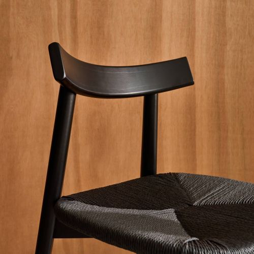 Lot De 2 Chaises Scandinaves En Bois D'hévéa Noir Et Assise En Corde Noire