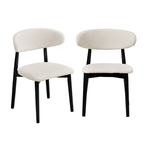 Lot De 2 Chaises En Bois D'hévéa Noir Et Tissu Bouclette Blanc Crème