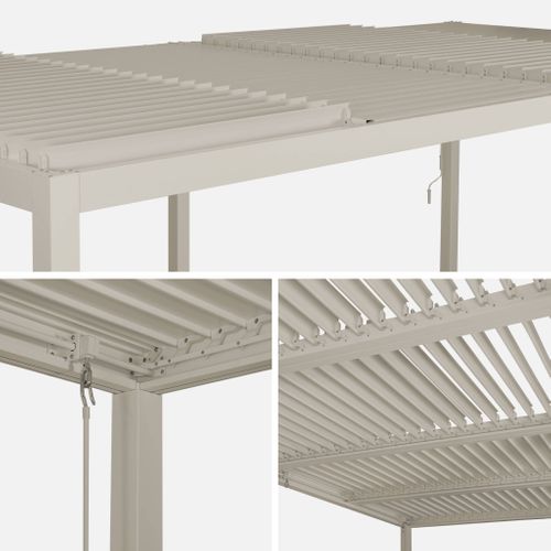 Pergola Bioclimatique Beige. Aluminium Et Acier. 3x6m. Lames Orientables
