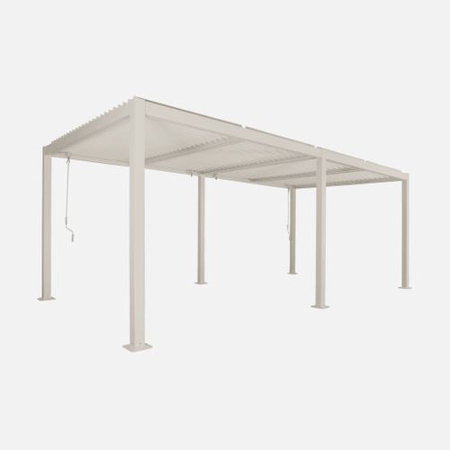Pergola Bioclimatique Beige. Aluminium Et Acier. 3x6m. Lames Orientables