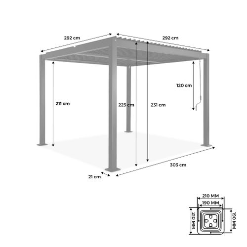 Pergola Bioclimatique Beige. Aluminium Et Acier. 3x3m. Lames Orientables