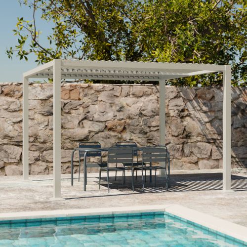 Pergola Bioclimatique Beige. Aluminium Et Acier. 3x3m. Lames Orientables