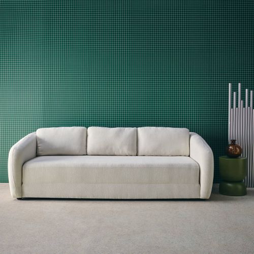 Canapé Convertible 3 Places Tissu Chenille Blanc - L 220 X P 95 X H 76cm - Twist