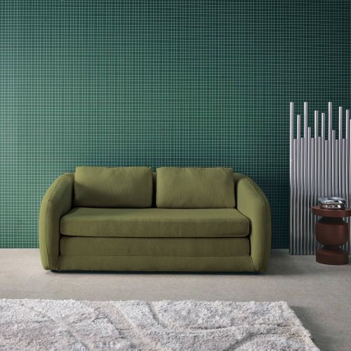 Canapé Convertible 2 Places Tissu Chenille Kaki - L 170 X P 95 X H 76cm - Twist