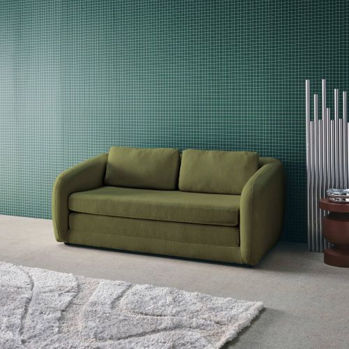 Canapé Convertible 2 Places Tissu Chenille Kaki - L 170 X P 95 X H 76cm - Twist