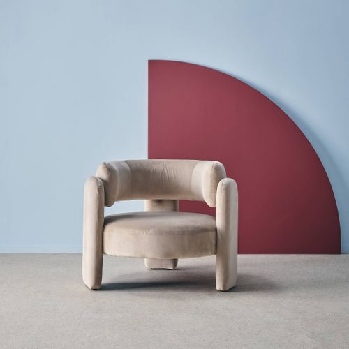 Fauteuil Tripode En Velours Beige
