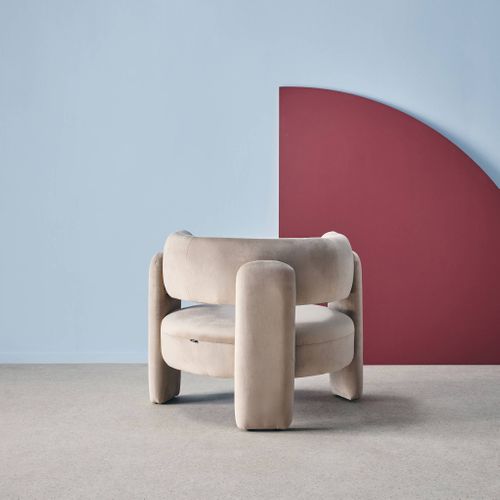 Fauteuil Tripode En Velours Beige