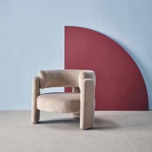 Fauteuil Tripode En Velours Beige