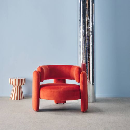 Fauteuil Tripode En Velours Orange