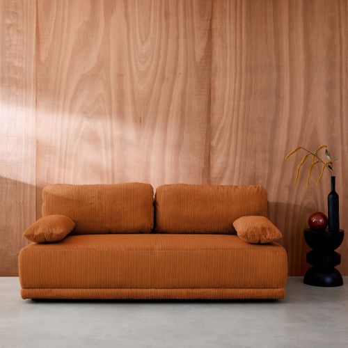 Banquette Convertible 3 Places Velours Côtelé Camel Avec Coffre De Rangement - L 192 X P 100 X H