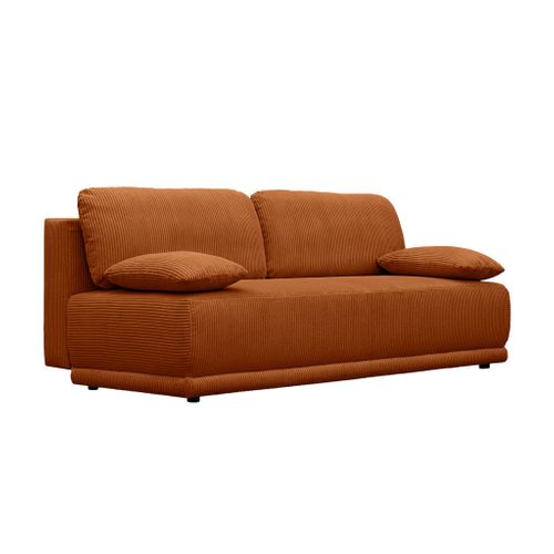 Banquette Convertible 3 Places Velours Côtelé Camel Avec Coffre De Rangement - L 192 X P 100 X H