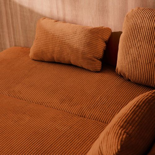 Banquette Convertible 3 Places Velours Côtelé Camel Avec Coffre De Rangement - L 192 X P 100 X H