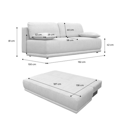 Banquette Convertible 3 Places Velours Côtelé Camel Avec Coffre De Rangement - L 192 X P 100 X H